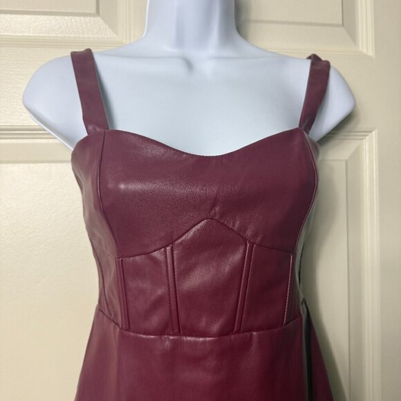 Guess Faux Leather Burgundy Midi Dress - NWT - Picture 2 of 12